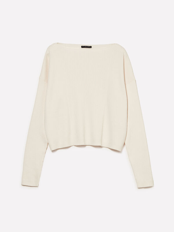Maglia bianco panna con scollo a barca - maglie scollo a barchetta da donna | Sisley