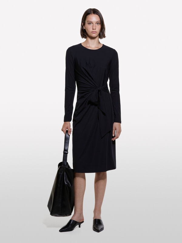 Vestito midi nero con nodo - vestiti midi da donna | Sisley