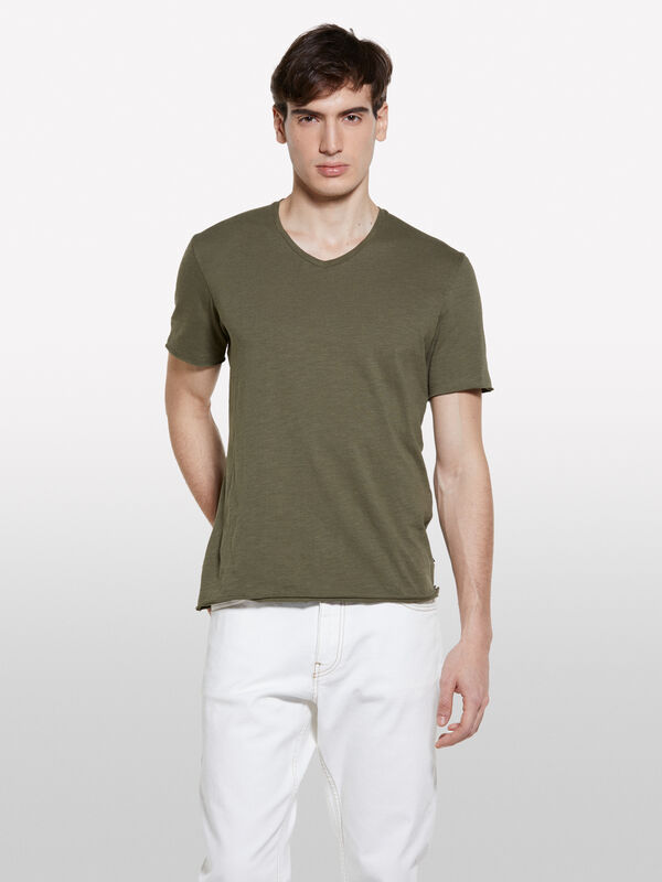 T-shirt slim fit verde militare - t-shirt a manica corta da uomo | Sisley