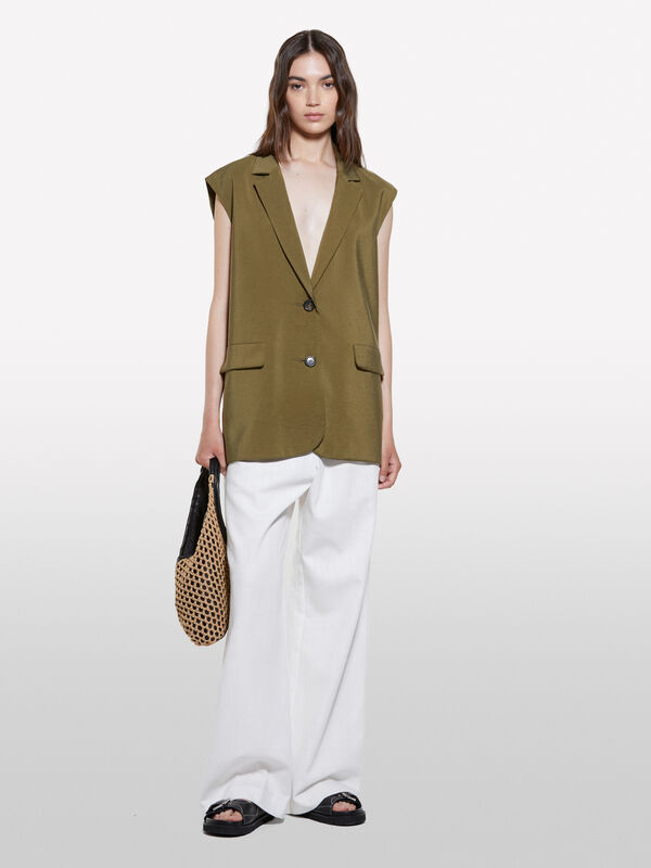 Gilet verde militare effetto stropicciato - gilet e smanicati da donna | Sisley