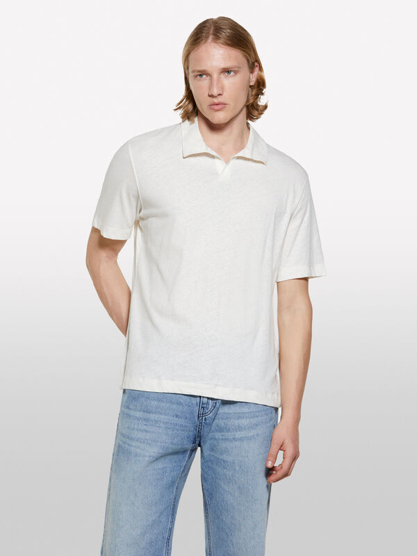 Polo bianco panna in misto lino - polo da uomo | Sisley