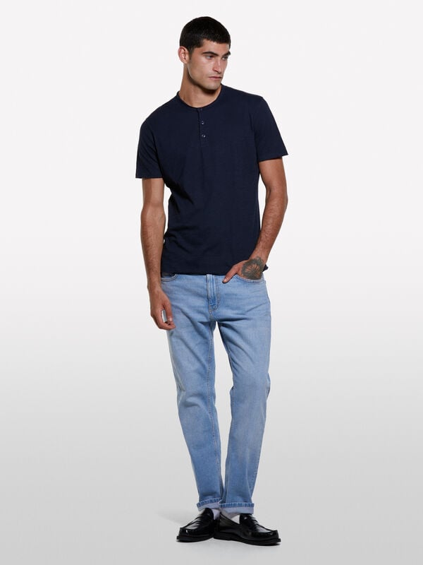 T-shirt serafino blu scuro T-shirt serafino blu scuro - t-shirt a manica corta da uomo | Sisley