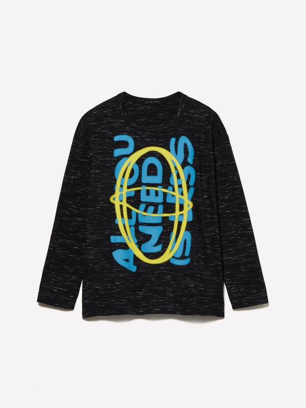 T-shirt nera fiammata con stampa effetto graffiti - t-shirt manica lunga da bambino | Sisley Young