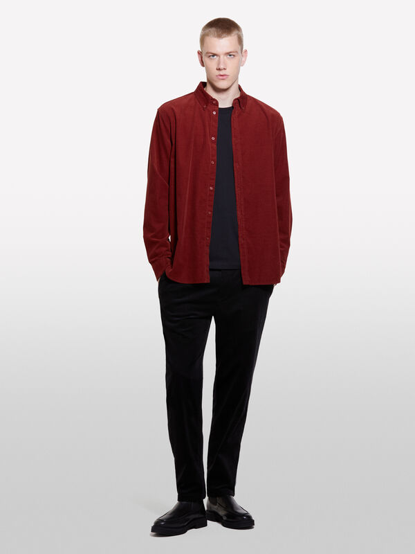 Camicia bordeaux in velluto a costine - camicie regular da uomo | Sisley