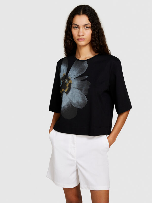 T-shirt in cotone biologico con stampa - t-shirt a manica corta da donna | Sisley