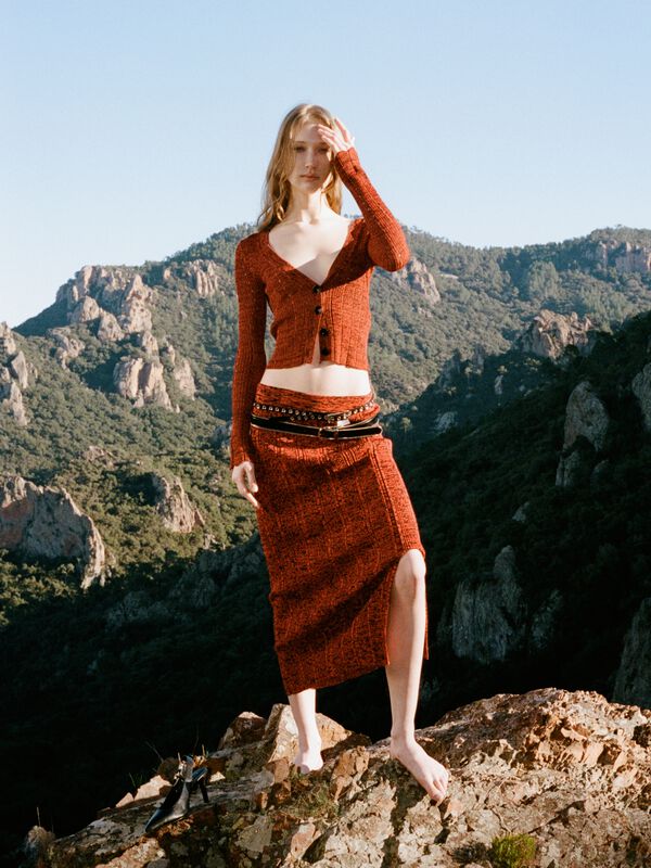 Gonna rossa in maglia - gonne midi, longuette donna | Sisley