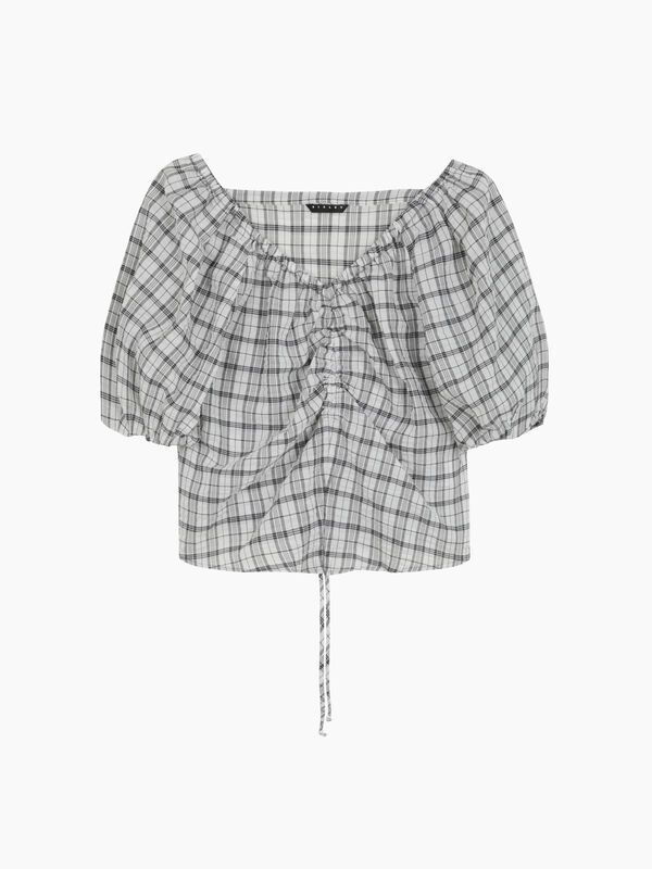 Blusa bianca a quadri con arriccio - sisley k bluse | Sisley K