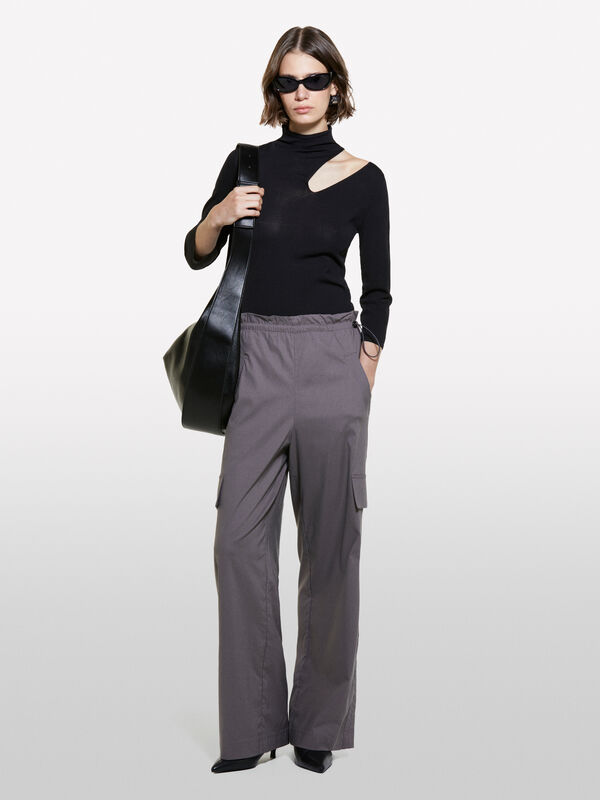 Pantaloni grigio scuro a vita bassa con bande - pantaloni regular da donna | Sisley