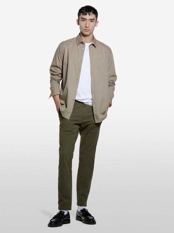 Camicia beige in cotone operato - camicie regular da uomo | Sisley