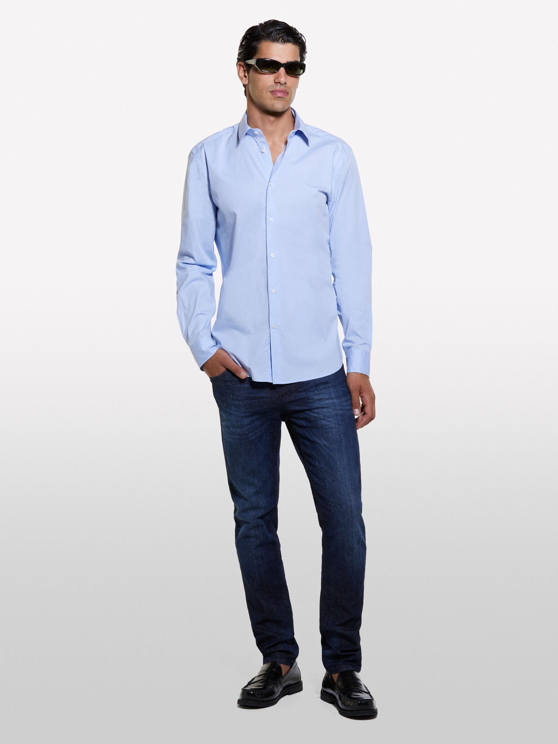 Camicia slim fit azzurra Azzurro Sisley