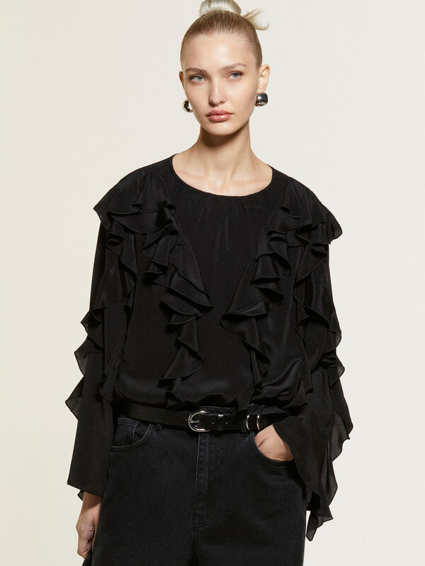 Blusa nera con rouches - bluse da donna | Sisley