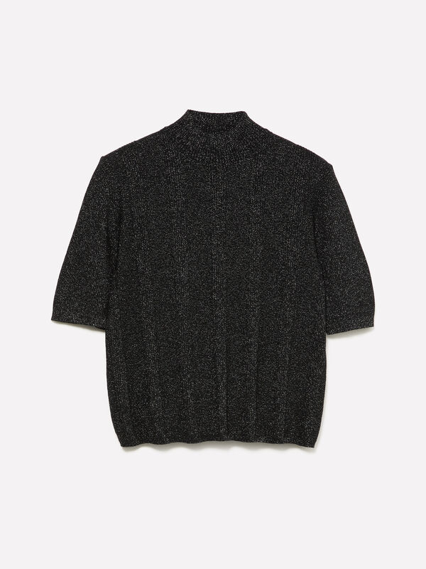 Maglia nera con inserti in lurex - maglie collo alto da donna | Sisley