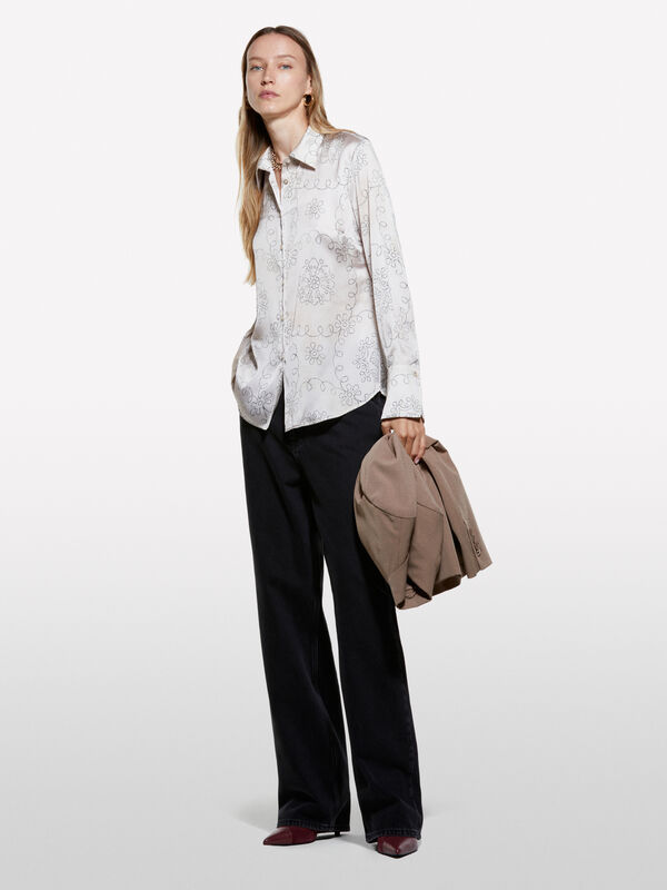 Camicia beige in satin stampato - camicie da donna | Sisley