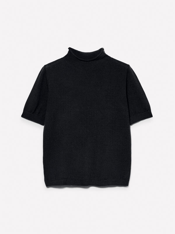 Maglia blu scuro a mezze maniche - maglie collo alto da donna | Sisley