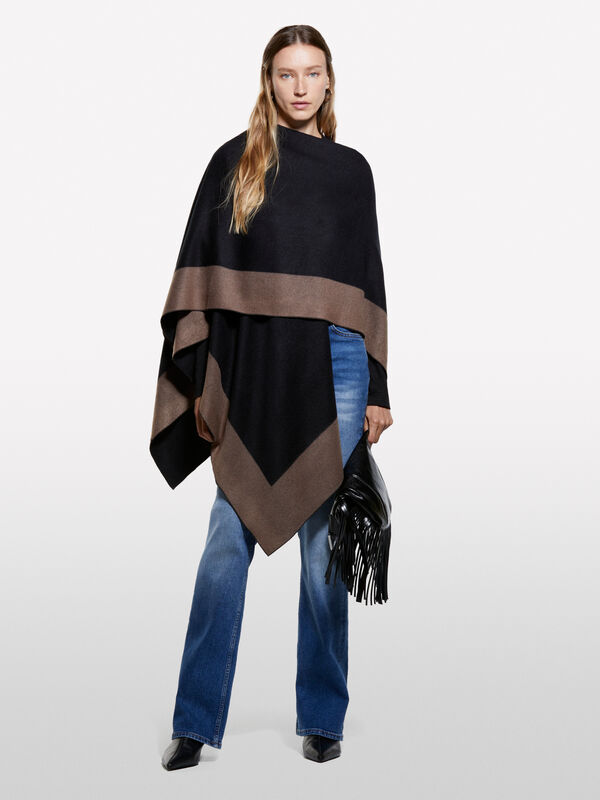 Cappa nera con contrasto - cappe, poncho, mantelle da donna | Sisley
