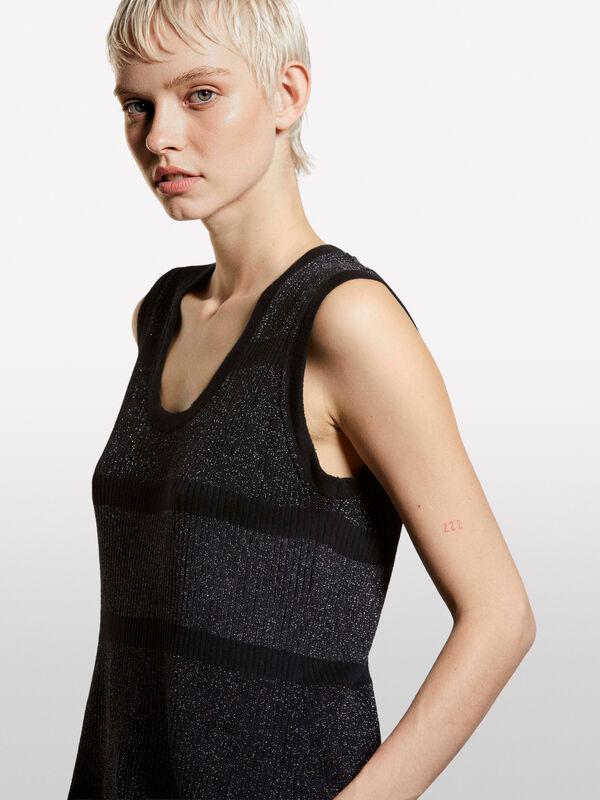 Maxi gilet color block con lurex - maglie scollo a v da donna | Sisley