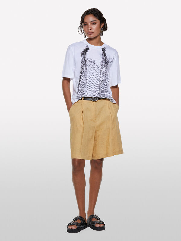 T-shirt bianca con stampa rete - t-shirt a manica corta da donna | Sisley
