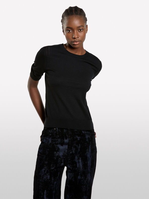 Maglia nera a maniche corte - maglie girocollo da donna | Sisley