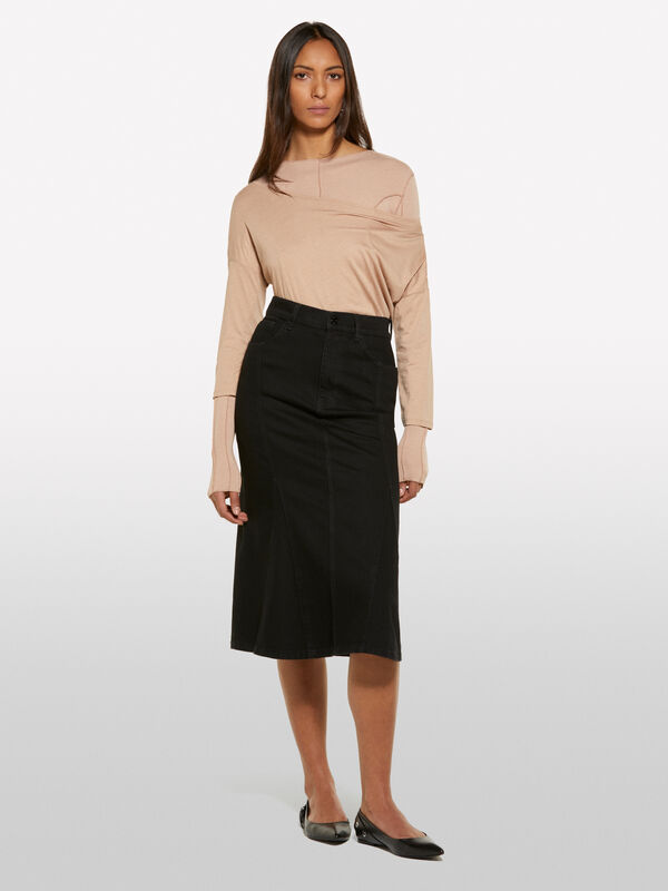 Gonna di jeans svasata nera - gonne midi, longuette donna | Sisley