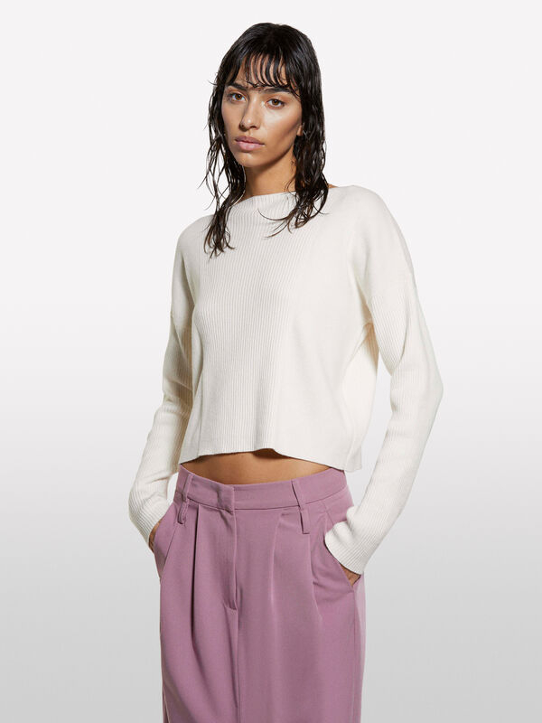 Maglia bianco panna con scollo a barca - maglie scollo a barchetta da donna | Sisley