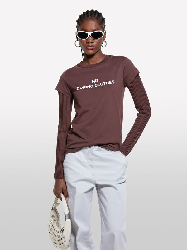 T-shirt marrone con stampa - t-shirt a manica corta da donna | Sisley
