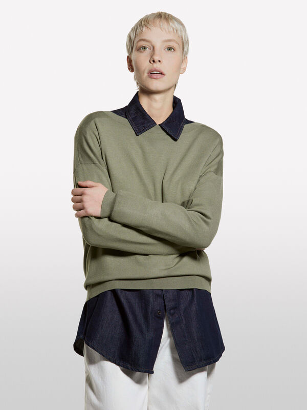 Maglia verde militare con scollo a barca - maglie scollo a barchetta da donna | Sisley