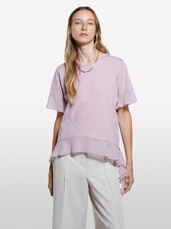 T-shirt rosa con rouches - t-shirt a manica corta da donna | Sisley