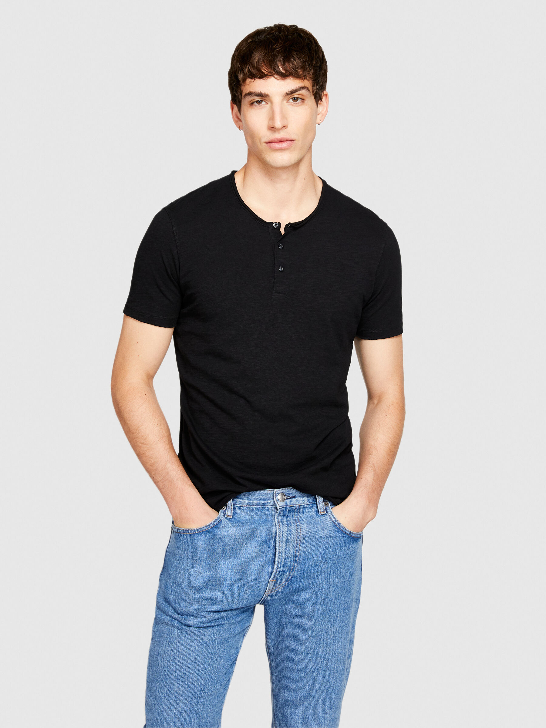 T shirt serafino Nero Uomo Sisley