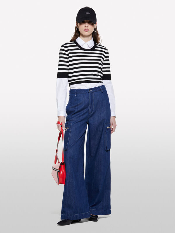 Maglia a righe nere e bianco panna - maglie girocollo da donna | Sisley