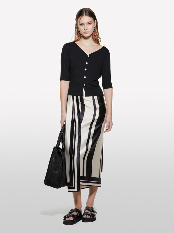 Cardigan slim fit nero a costine  - cardigan da donna | Sisley