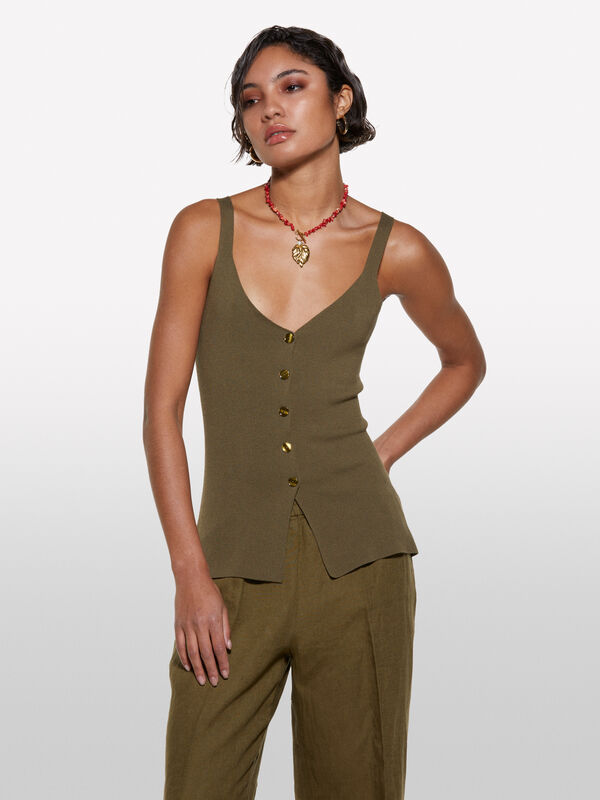 Top verde militare con bottoni - top da donna | Sisley