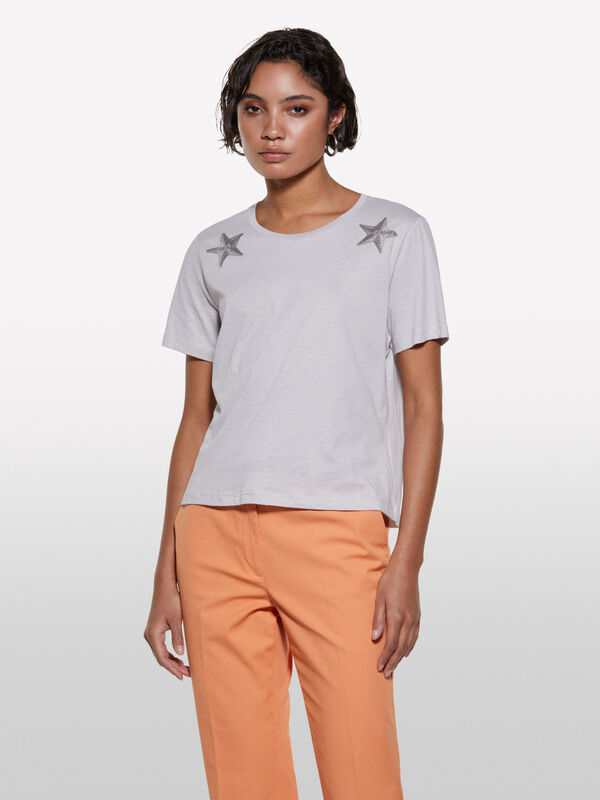 T-shirt grigia con stampa stelle - t-shirt a manica corta da donna | Sisley