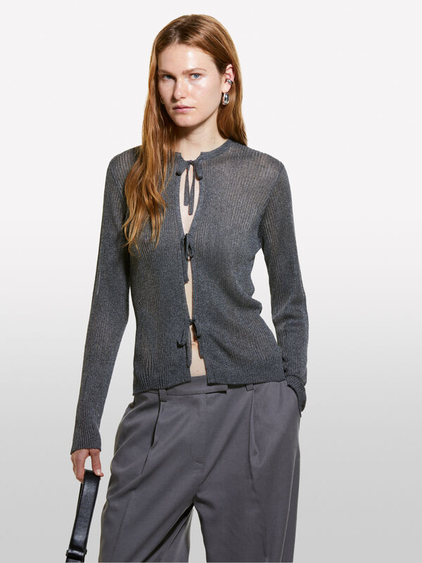 Cardigan grigio scuro con laccetti - cardigan da donna | Sisley