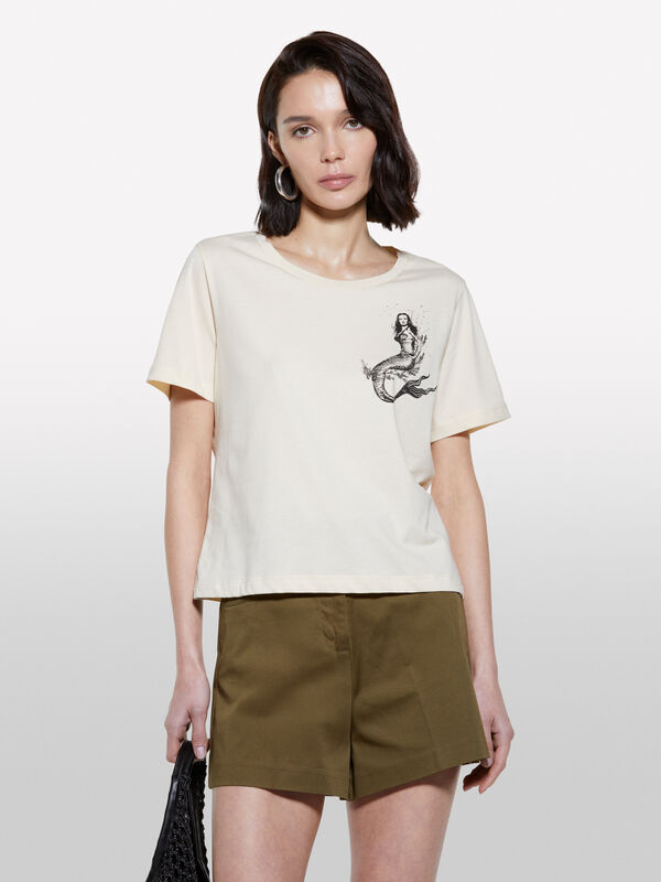 T-shirt sabbia con stampa sirena - t-shirt a manica corta da donna | Sisley