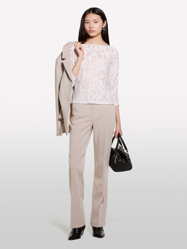 T-shirt bianco panna in fil coupé - top da donna | Sisley