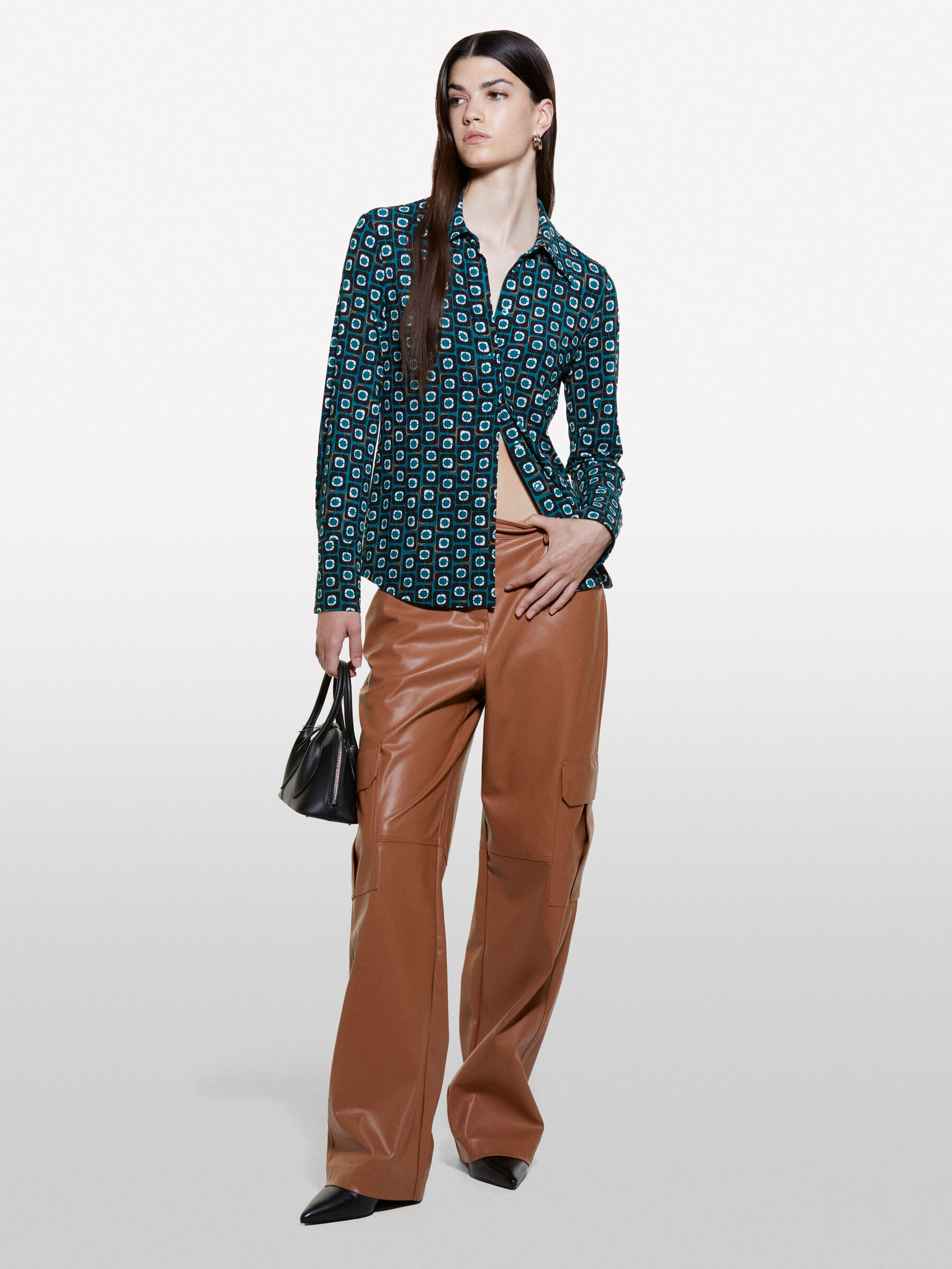 Camicia verde ottanio a costine stampata Verde Ottanio Sisley