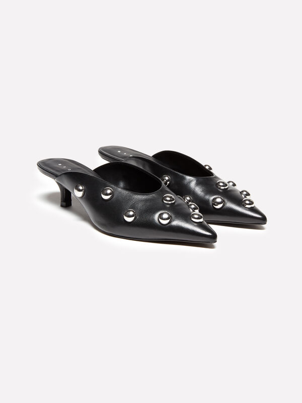Mules nere 100% pelle con cabochon - scarpe con tacco donna | Sisley