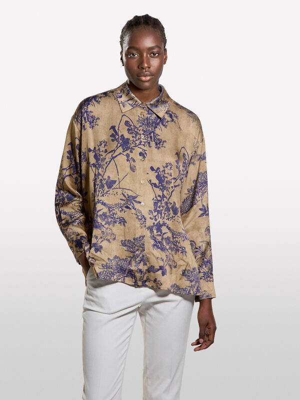 Camicia beige in raso con stampa fantasia - camicie da donna | Sisley