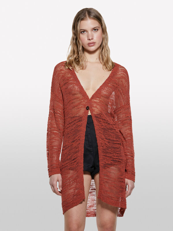 Cardigan lungo arancione - cardigan da donna | Sisley