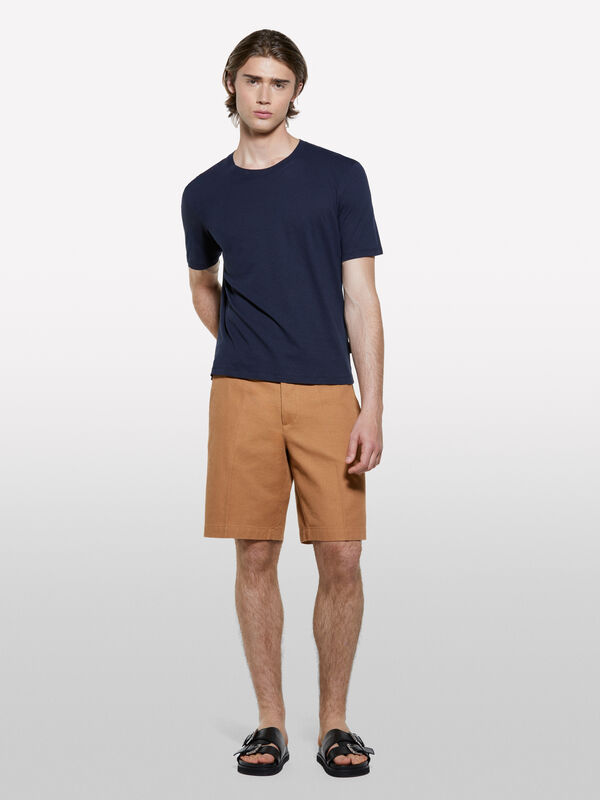 T-shirt blu scuro in misto lino - t-shirt a manica corta da uomo | Sisley