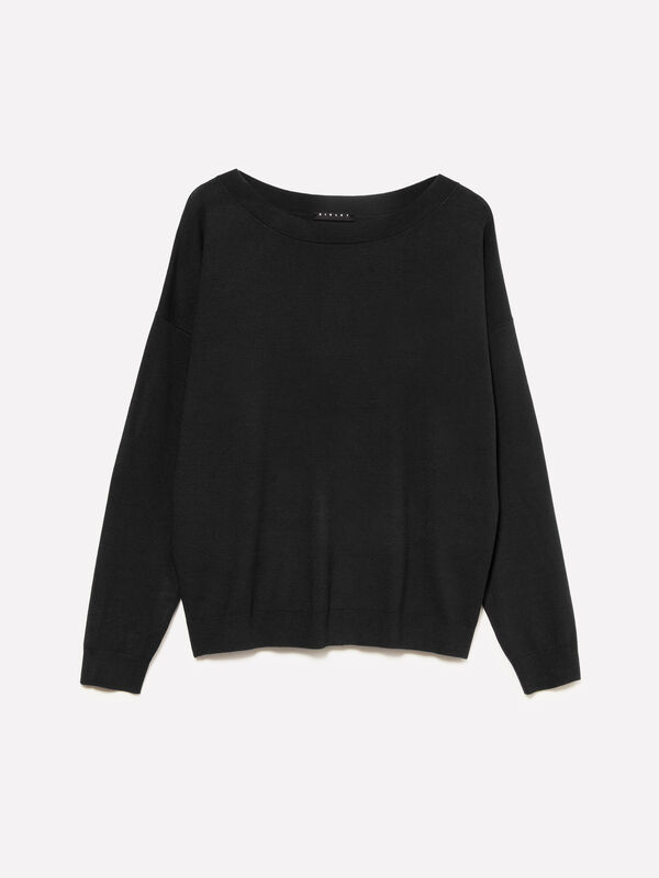 Maglia nera con scollo a barca - maglie scollo a barchetta da donna | Sisley