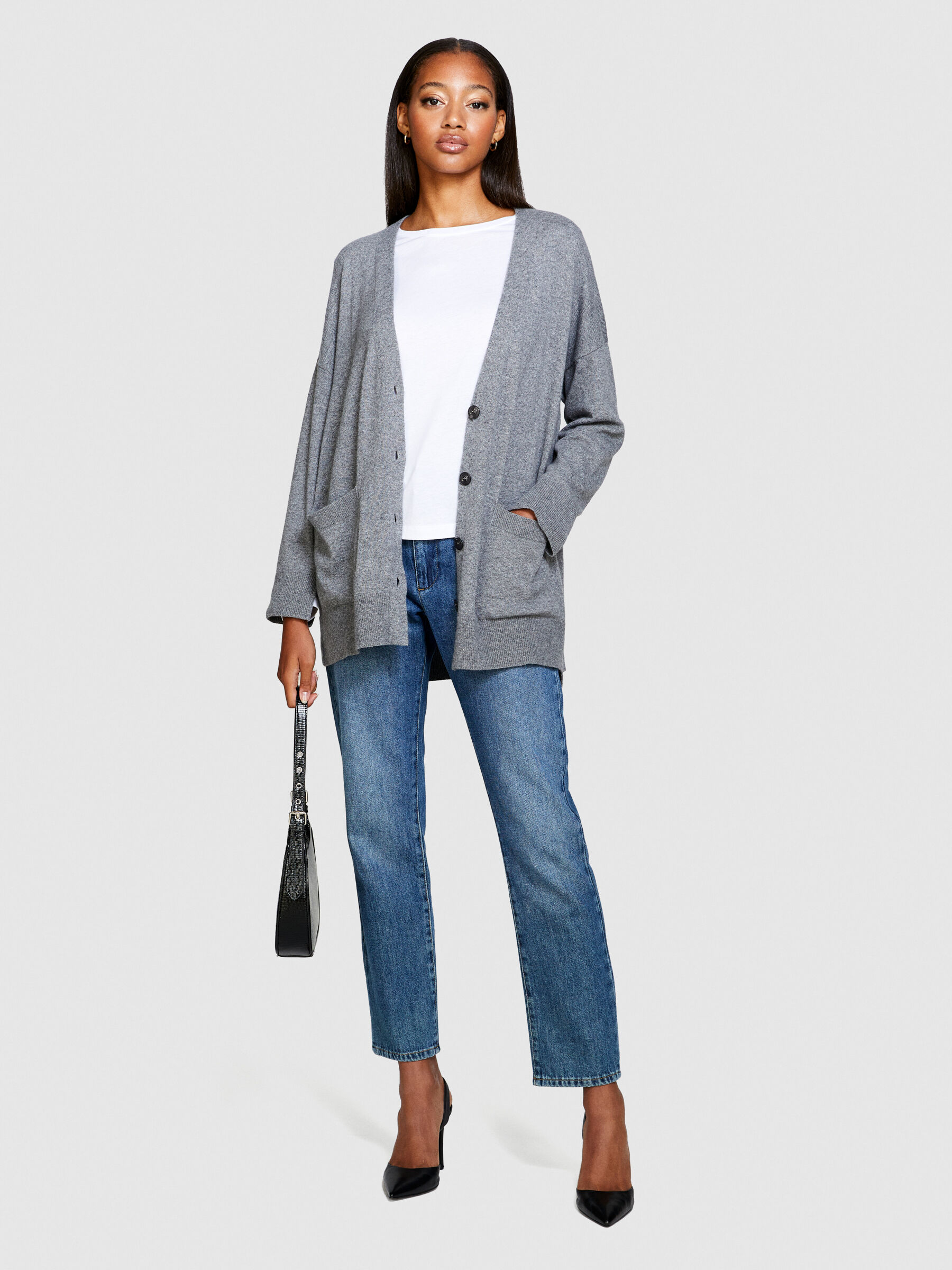 Cardigan boy fit Grigio Donna Sisley