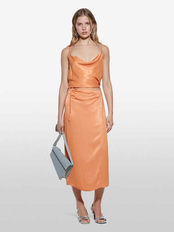 Gonna in satin arancione - gonne midi, longuette donna | Sisley