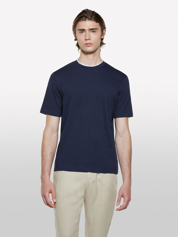 T-shirt blu scuro con contrasto - t-shirt a manica corta da uomo | Sisley