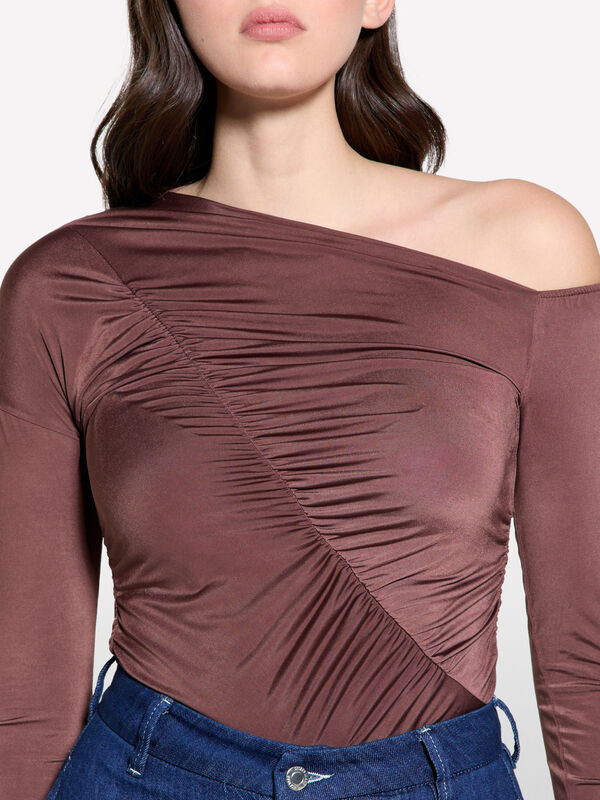 T-shirt marrone scuro con arriccio - top da donna | Sisley