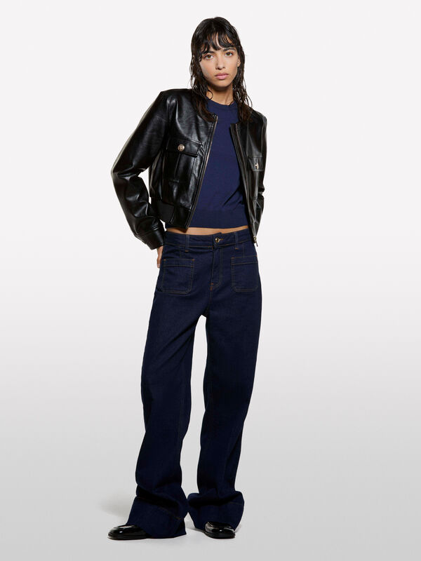 Maglia blu navy a maniche corte - maglie girocollo da donna | Sisley