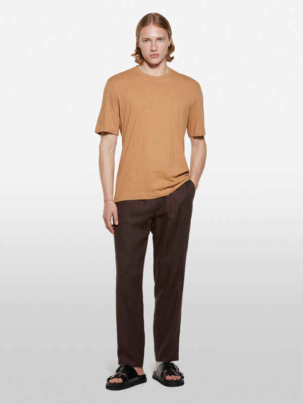 Joggers marrone scuro 100% lino - pantaloni joggers da uomo | Sisley