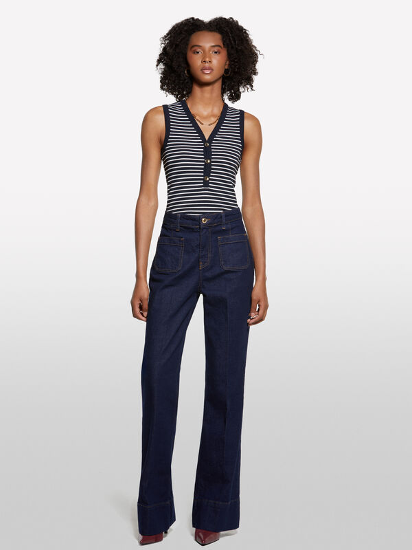 Jeans sartoriale blu scuro - jeans palazzo da donna | Sisley