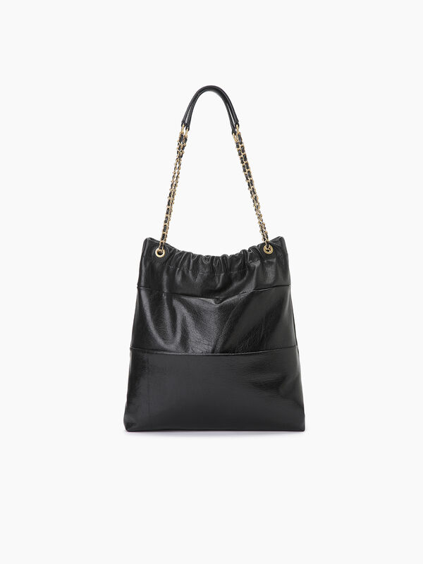 Borsa nera in pelle con catena gold - sisley k tote bag | Sisley K