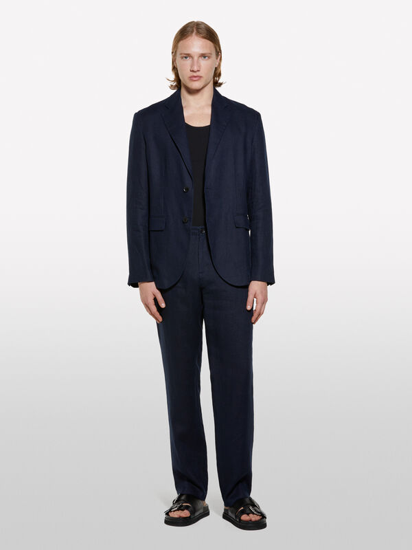 Pantaloni blu scuro 100% lino - pantaloni slim da uomo | Sisley